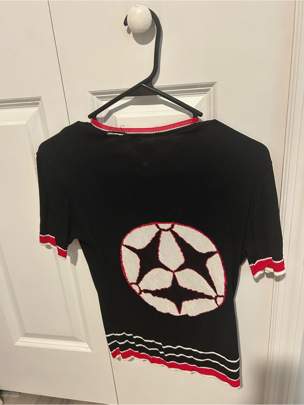 Versace Black Knit Top with Red & White Trim
